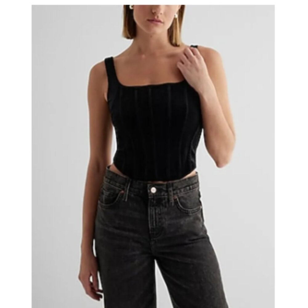 Express Body Contour Velvet Corset Crop Top Black Women's S NWT
